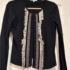 CAbi Black Cardigan with Ruffle Accents